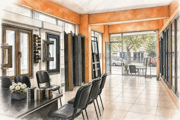 Ayyıldız Cam showroom giriş alanı çizimi